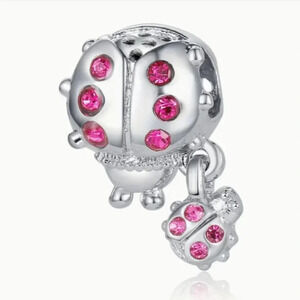 Beautiful 925 Silver Plated Pink Rhinestone Beetle Pendant charm